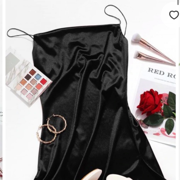 Side Slit Satin Line Cami Dress - Black - Picture 3 of 3